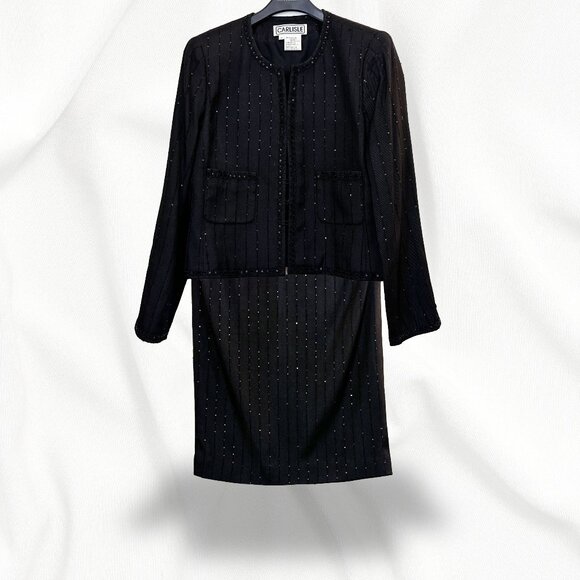 Carlisle Skirt & Blazer Set Sequins Black on Black Szs 12 & 14